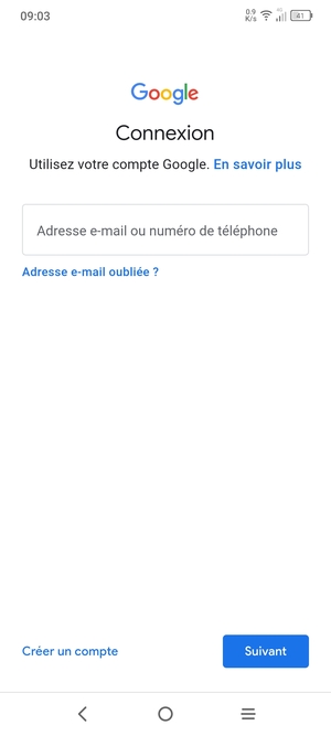 Saisissez votre adresse Gmail et sélectionnez Suivant