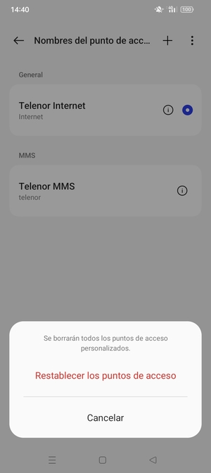 Seleccione Restablecer los puntos de acceso
