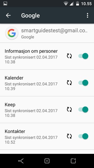 Dine kontakter fra Google vil synkroniseres til smarttelefonen din