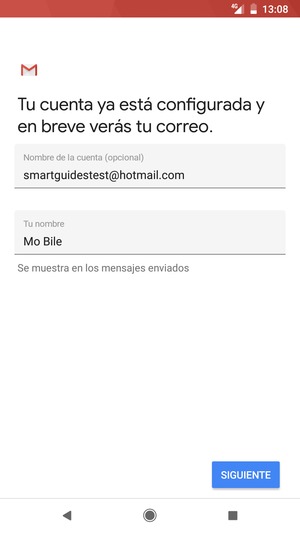 Déle a su cuenta un nombre y escriba su nombre. Seleccione SIGUIENTE