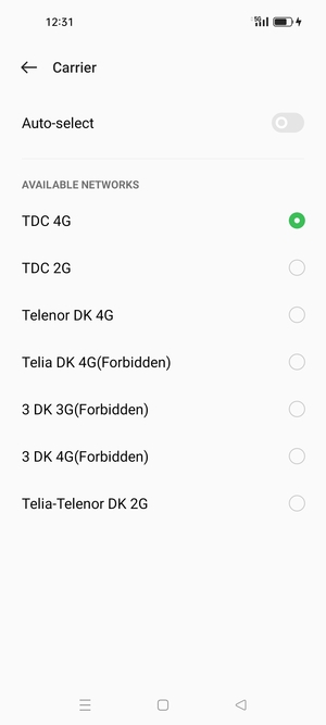 Select a network operator from the list