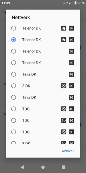 Velg en nettverksoperatør fra listen