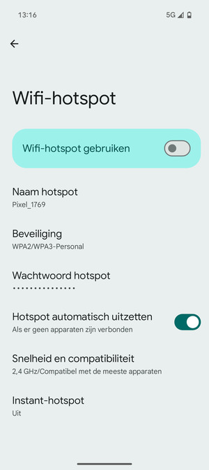 Selecteer Wachtwoord hotspot