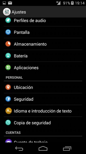 Desplácese y seleccione Seguridad