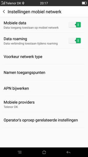 Schakel Data roaming in of uit