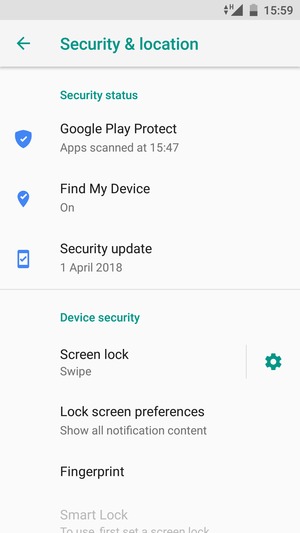 To activate your screen lock, go to the Security & location menu and select Screen lock