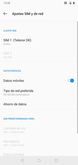Seleccione SIM 1 o SIM 2