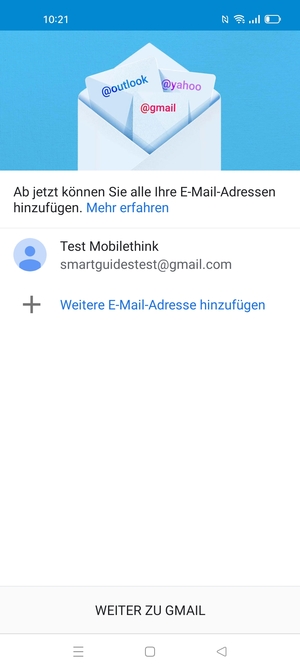 Wählen Sie WEITER ZU GMAIL