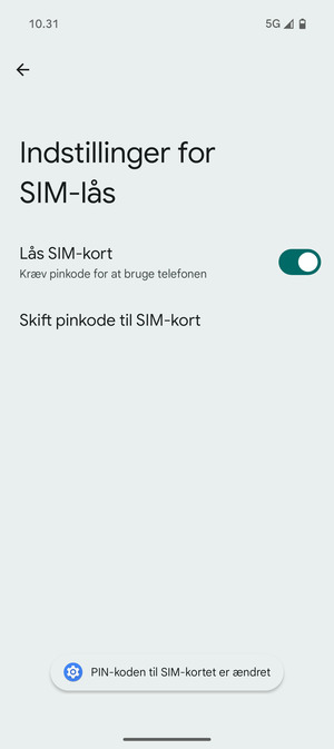 Din PIN-kode til SIM-kort er nu ændret