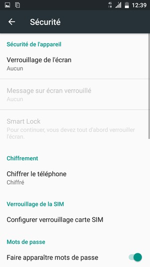 Sélectionnez Configurer verrouillage carte SIM