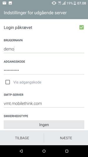 Indtast udgående serveradresse
