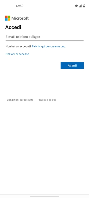 Inserisci il tuo indirizzo email e seleziona Avanti
