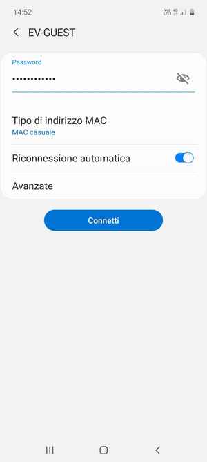 Inserisci la password del Wi-Fi e seleziona Connetti