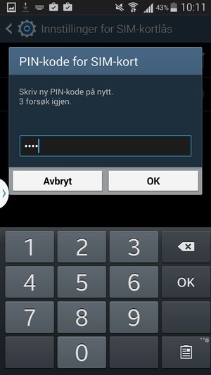 Bekreft din nye PIN-kode for SIM-kort og velg OK