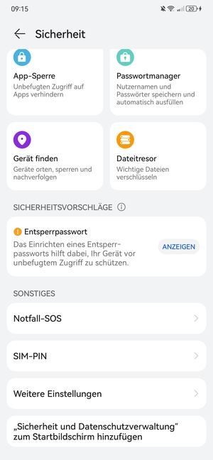 Scrollen Sie und wählen Sie SIM-PIN