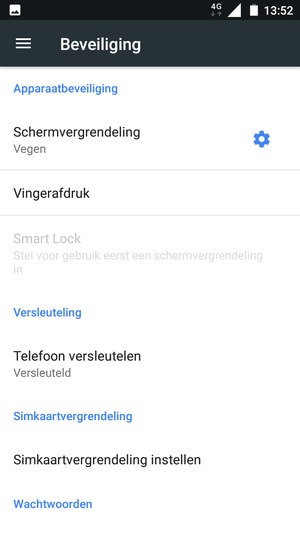 Om uw schermvergrendeling te activeren, ga naar het Beveiliging-menu en selecteer Schermvergrendeling