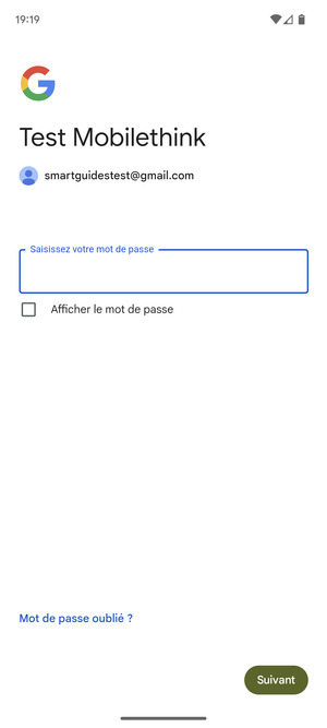 Saisissez votre mot de passe et sélectionnez Suivant