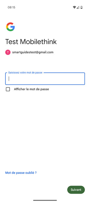 Saisissez votre mot de passe et sélectionnez Suivant