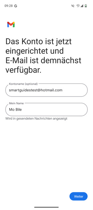 Geben Sie Ihrem Konto einen Namen und geben Sie Ihren Namen ein. Wählen Sie Weiter