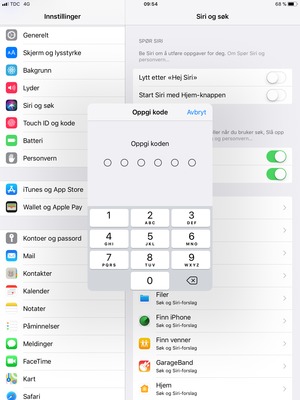 Bla ned og velg Touch ID og kode