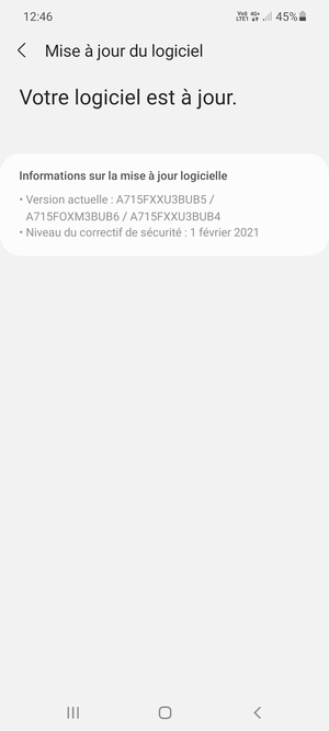 Si votre téléphone est à jour, vous verrez l'écran suivant