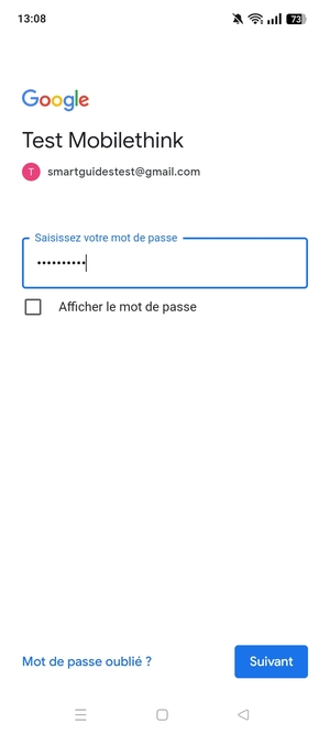 Saisissez votre mot de passe et sélectionnez Suivant