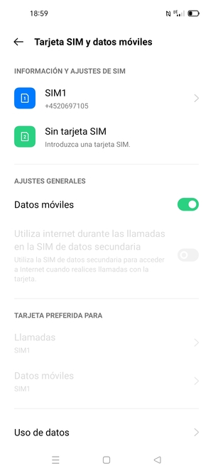 Seleccione SIM1 o SIM2