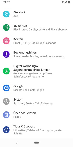 Scrollen Sie und wählen Sie System