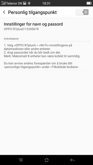 Velg Innstillinger for navn og passord