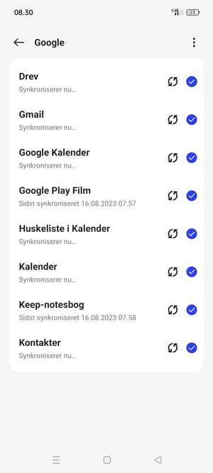 Dine oplysninger vil blive synkroniseret