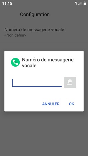 Saisissez le Numéro de messagerie vocale et sélectionnez OK
