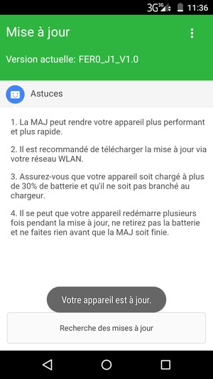 Si votre téléphone est à jour, vous verrez l'écran suivant