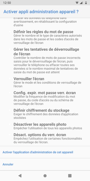 Faites défiler et sélectionnez Activer l'application d'administration de cet appareil