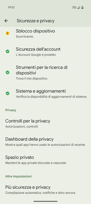 Scorri e seleziona Più sicurezza e privacy