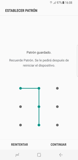 Dibuje un patrón de desbloqueo y seleccione CONTINUAR