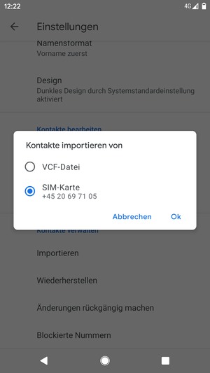 Wählen Sie SIM-Karte und OK