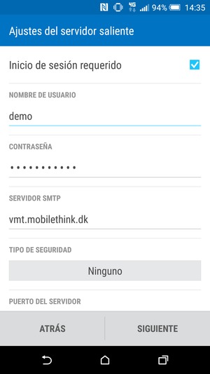 Introduzca la dirección de servidor saliente