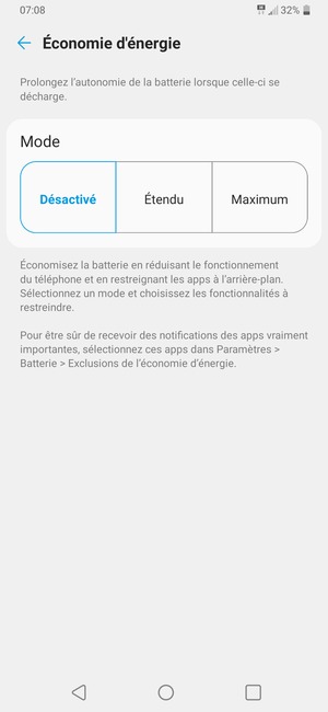 Pour activer Mode économie d'énergie maximum, sélectionnez Maximum