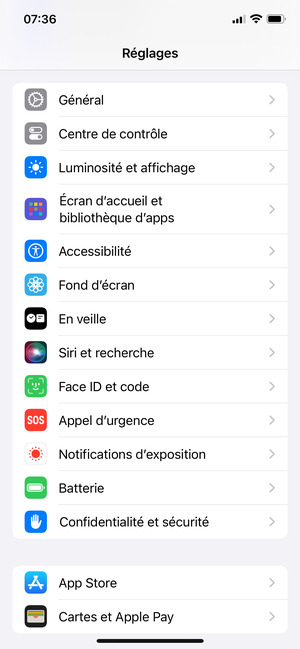 Faites défiler et sélectionnez Général
