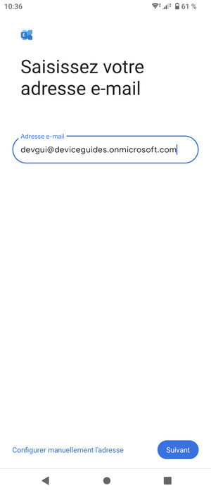 Saisissez votre adresse e-mail et sélectionnez Configurer manuellement l'adresse