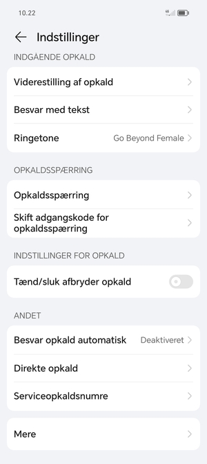 Scroll til  og vælg Mere