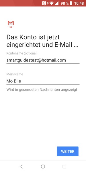 Geben Sie Ihrem Konto einen Namen und geben Sie Ihren Namen ein. Wählen Sie WEITER