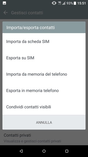 Seleziona Importa da scheda SIM