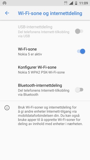Telefonen din er konfigurert for bruk som et modem