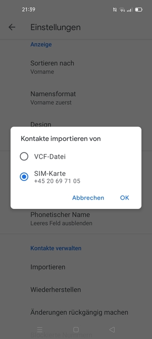 Wählen Sie SIM-Karte und OK