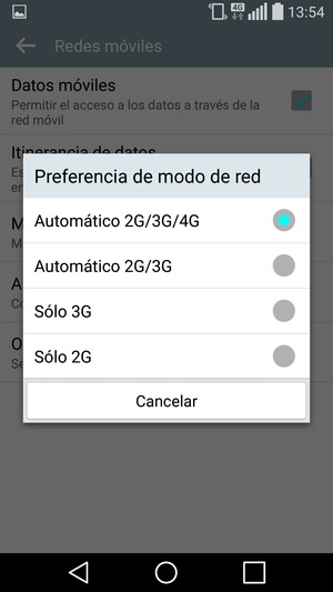 Seleccione Sólo 2G para habilitar 2G