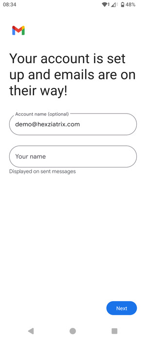 Give your account a name and enter your name. Select Next