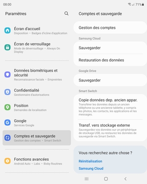 Faites défiler et sélectionnez Comptes et sauvegarde