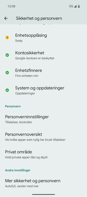 Bla til og velg Mer sikkerhet og personvern