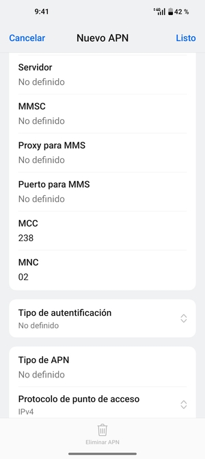 Desplácese hacia abajo e introduzca la información de Internet